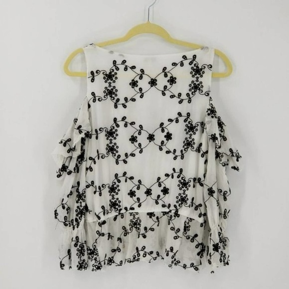 Joie Carylton Eyelet Embroidered Silk Cold Shoulder Bell Cuff Blouse Top Size L - Picture 5 of 7